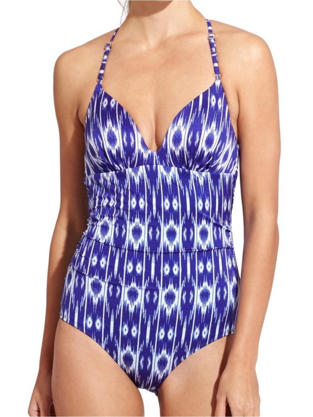 Athleta Blue & White Amalfi Ikat Print One Piece Swimsuit